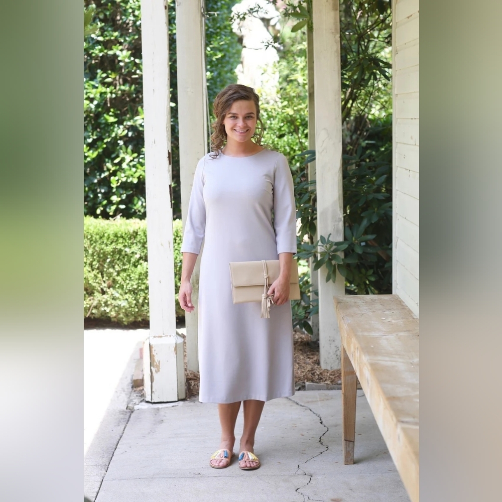 Elegant Gray 3/4 Sleeve Sheath Dress Lined